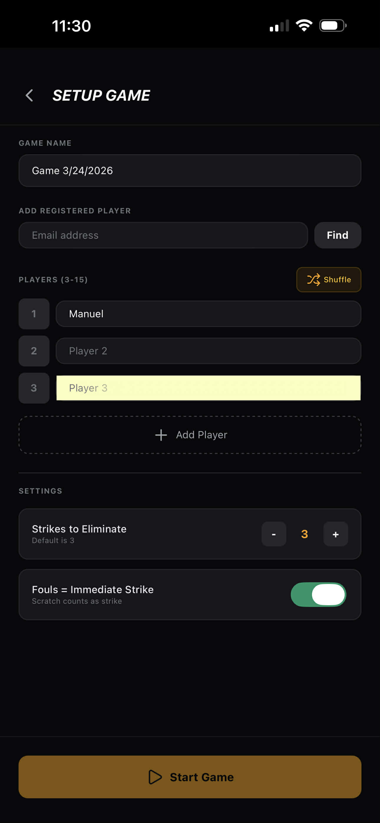 Killer Pool App Active Game